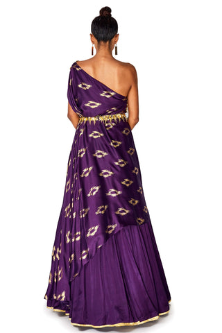 Purple One Shoulder Lehenga Set