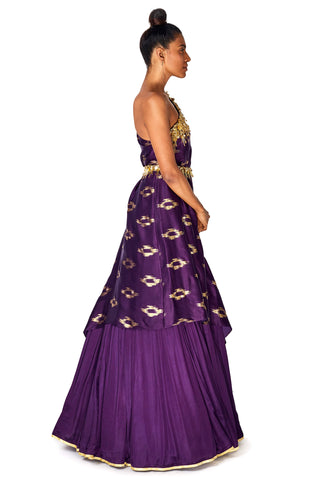 Purple One Shoulder Lehenga Set