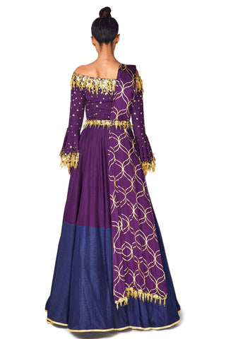 Purple & Navy Off Shoulder Anarkali Set