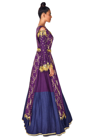 Purple & Navy Off Shoulder Anarkali Set