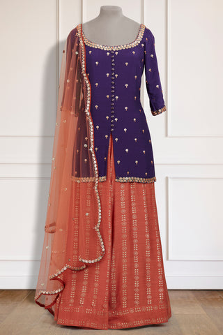 Purple & Orange Kurta Palazzo Set