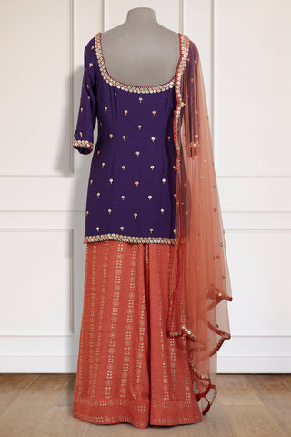 Purple & Orange Kurta Palazzo Set