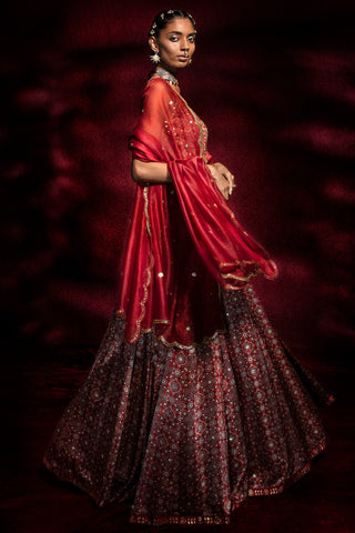 Red Ajrakh Strappy Anarkali Set