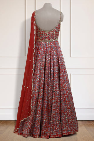Red Ajrakh Strappy Anarkali Set