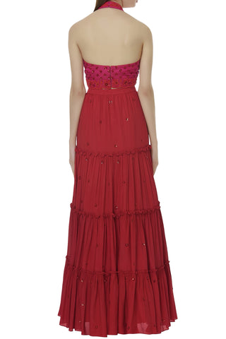 Red Halter Lehenga Set