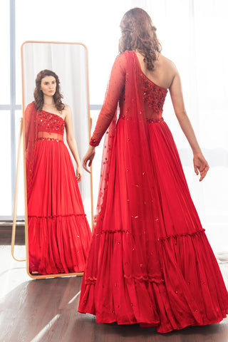 Red One Shoulder Gown