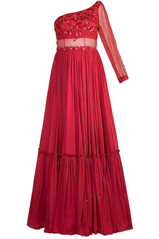 Red One Shoulder Gown