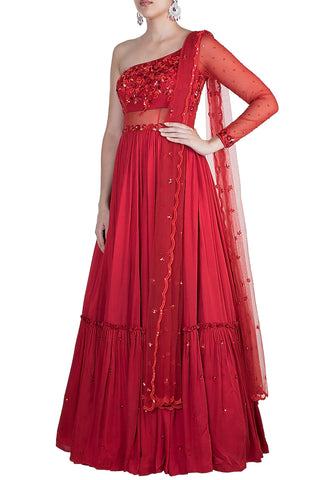 Red One Shoulder Gown