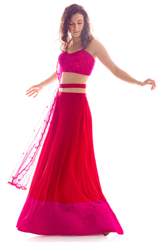 Red & Pink Blouse Palazzo Set