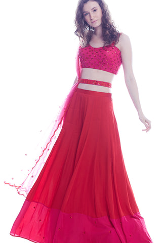 Red & Pink Blouse Palazzo Set
