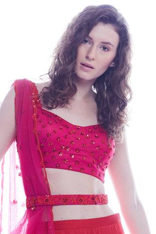 Red & Pink Blouse Palazzo Set