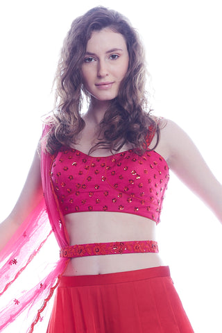Red & Pink Blouse Palazzo Set