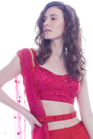 Red & Pink Blouse Palazzo Set