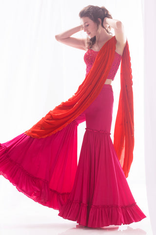 Red & Pink Corset Gharara Set