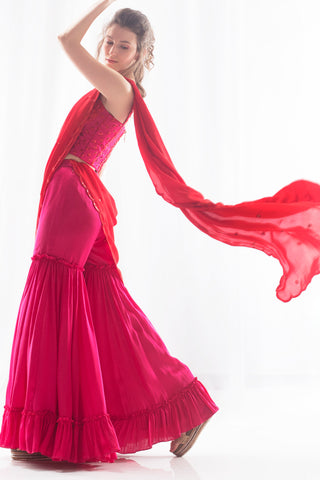 Red & Pink Corset Gharara Set