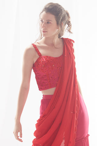 Red & Pink Corset Gharara Set