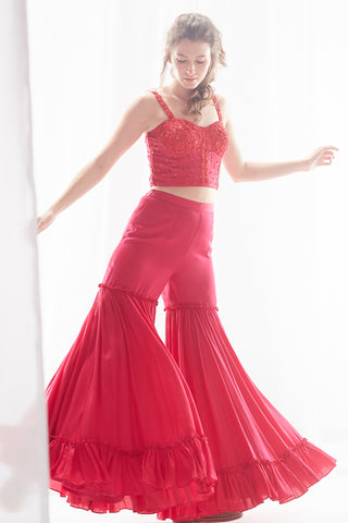 Red & Pink Corset Gharara Set