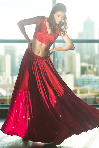 Red & Pink Lehenga Set