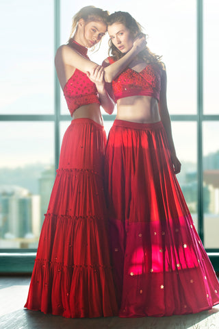 Red & Pink Lehenga Set
