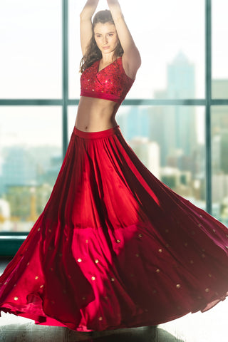 Red & Pink Lehenga Set