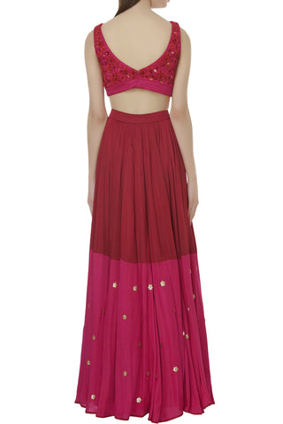 Red & Pink Lehenga Set