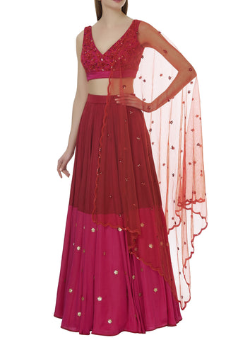 Red & Pink Lehenga Set
