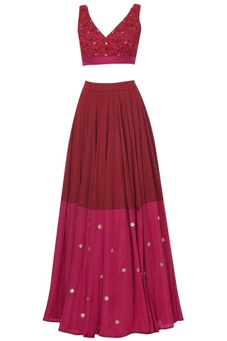 Red & Pink Lehenga Set