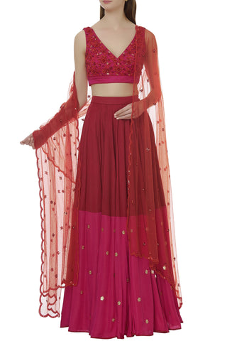 Red & Pink Lehenga Set