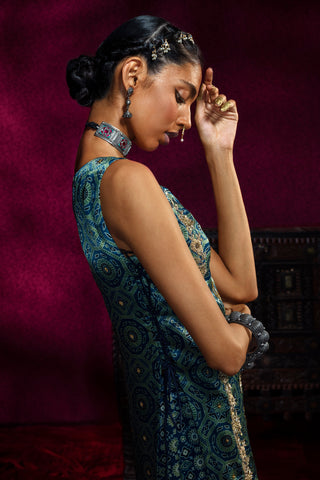 Teal Ajrakh Kurta Gharara Set
