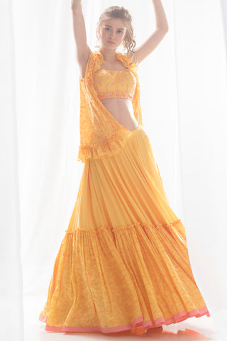 Yellow Frill Jacket Lehenga Set