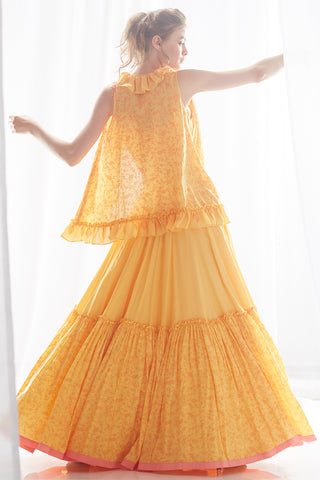Yellow Frill Jacket Lehenga Set