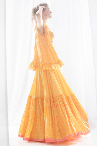 Yellow Frill Jacket Lehenga Set