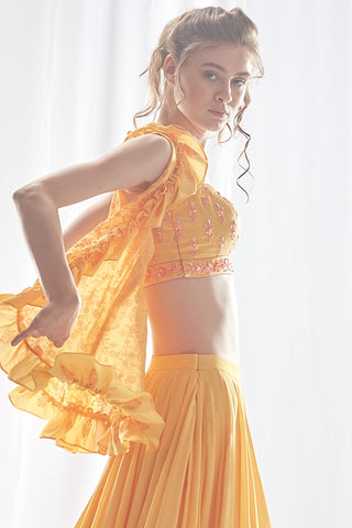 Yellow Frill Jacket Lehenga Set
