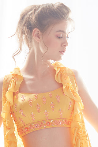Yellow Frill Jacket Lehenga Set