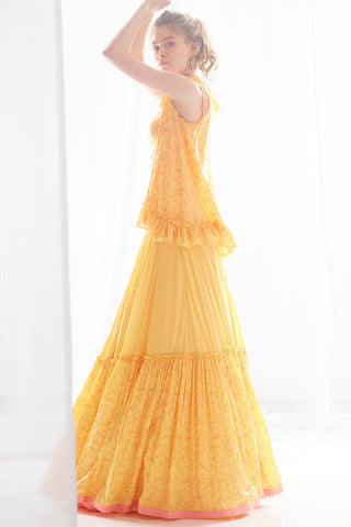 Yellow Frill Jacket Lehenga Set
