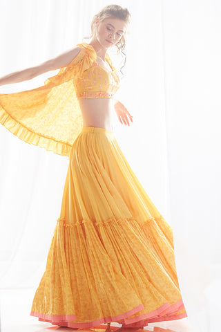 Yellow Frill Jacket Lehenga Set