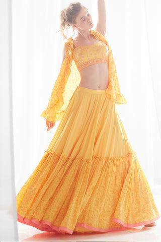 Yellow Frill Jacket Lehenga Set