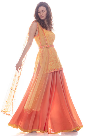 Yellow Strappy Kurta Palazzo Set