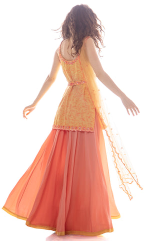 Yellow Strappy Kurta Palazzo Set