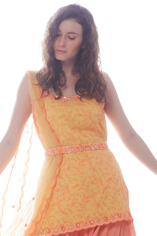 Yellow Strappy Kurta Palazzo Set