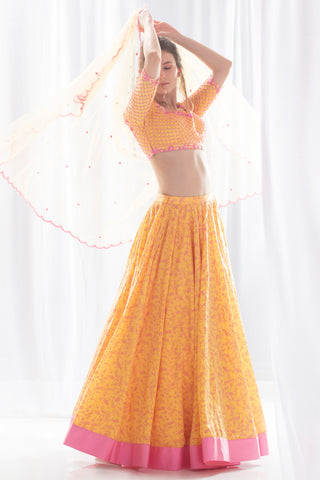 Yellow & Pink Lehenga Set